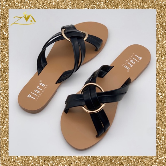 Women’s Black & Gold Slip-On Sandals - Picture 1 of 5